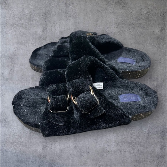 Rachel by Rachel Roy Women’s Black Faux Fur Slide Sandals Size 8 - Picture 2 of 7